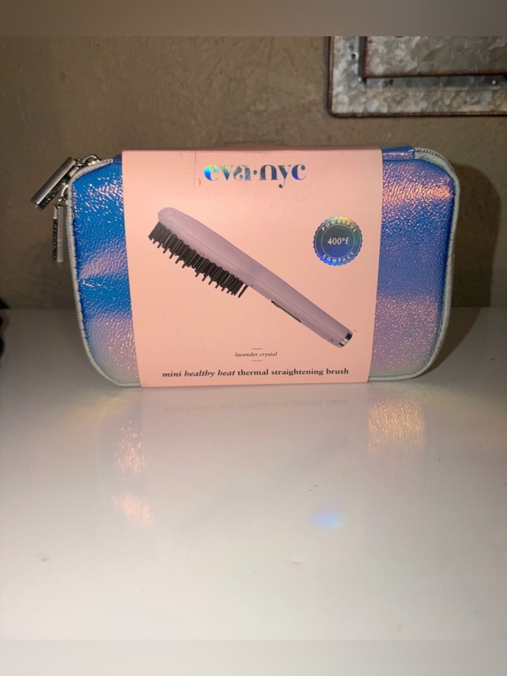 eva·nyc Lavender Mini Heat Straightening Brush with Iridescent Case ✨